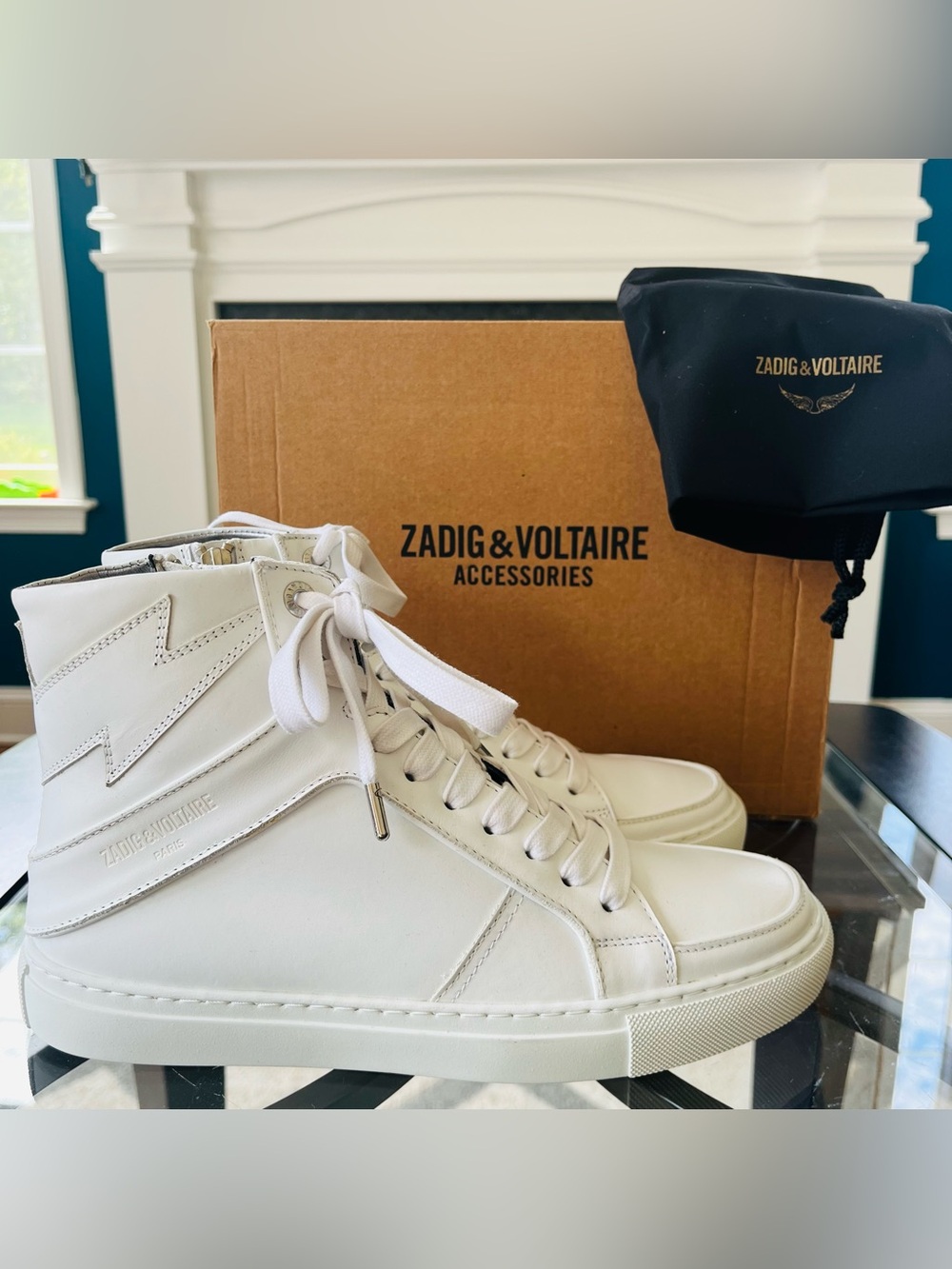 Zadig & Voltaire ZV1747 High Flash Women's Sneakers EU 39 US 9 White Leather NIB